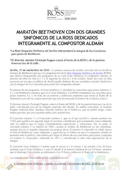 Maratón Beethoven con dos grandes sinfónicos de la ROSS dedicados al compositor alemán