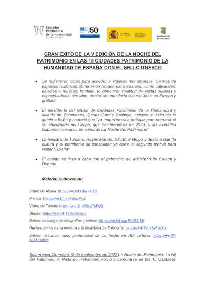 Gran éxito de la V Edición de la Noche del Patrimonio en las 15 Ciudades Patrimonio de la Humanidad