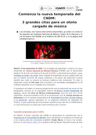 Comienza la nueva temporada del CNDM:  3 grandes citas para un otoño cargado de música