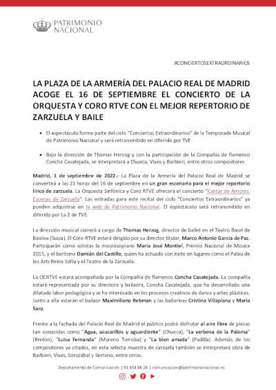 La Plaza de la Armería del Palacio Real de Madrid acoge el concierto de la Orquesta y Coro RTVE