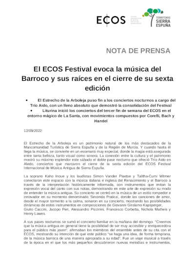 El ECOS Festival evoca la música del Barroco y sus raíces en el cierre de su sexta edición