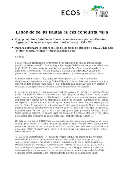 El sonido de las flautas dulces conquista a Mula y al ECOS Festival