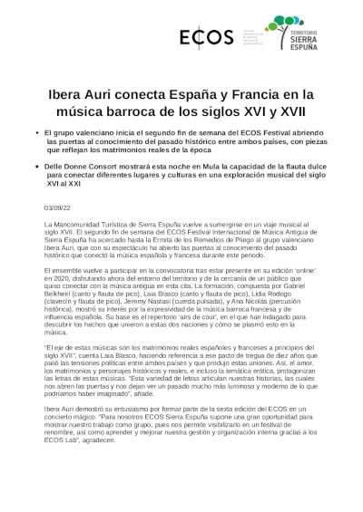 Ibera Auri conecta España y Francia en la música barroca de los siglos XVI y XVII