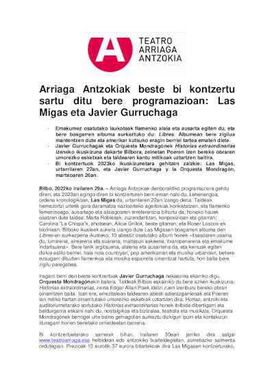 El Teatro Arriaga incorpora dos conciertos más a su programación: Las Migas y Javier Gurruchaga