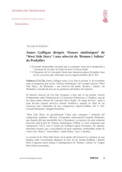 James Gaffigan dirige «Danzas sinfónicas» de «West Side Story» y una selección de «Romeo y Julieta» de Prokófiev