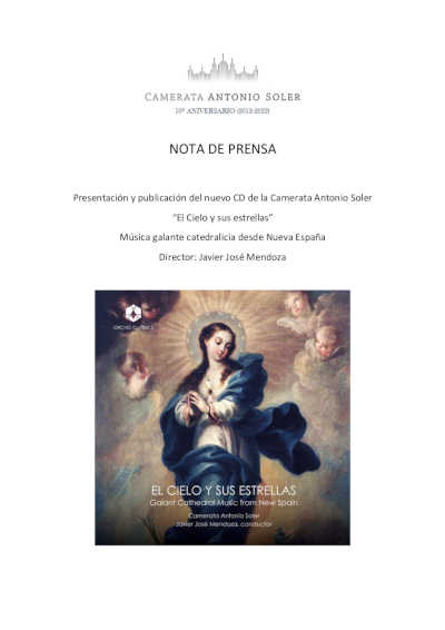 Presentación y publicación de «El Cielo y sus estrellas», nuevo CD de la Camerata Antonio Soler