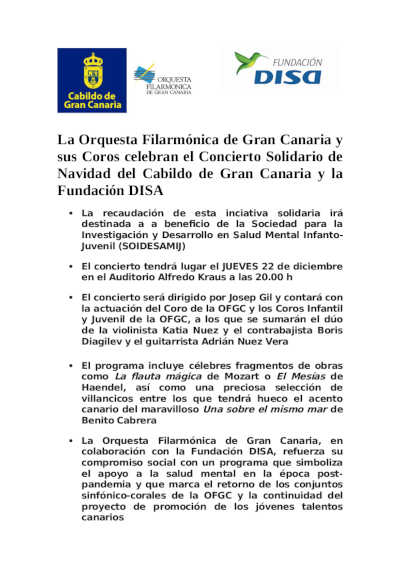 La OFGC y sus Coros celebran el Concierto Solidario de Navidad del Cabildo de Gran Canaria y la Fundación DISA