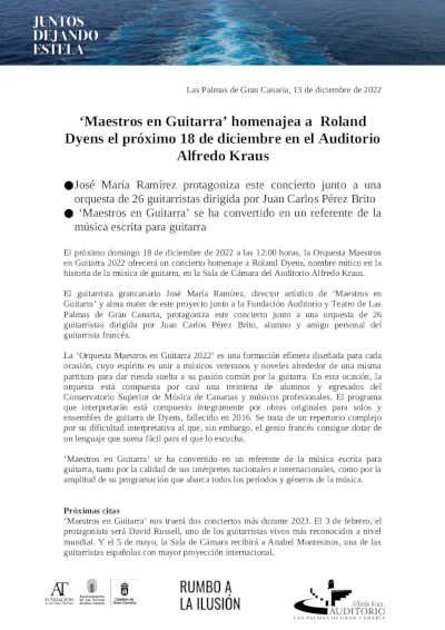 «Maestros en Guitarra» homenajea a  Roland Dyens en el Auditorio Alfredo Kraus
