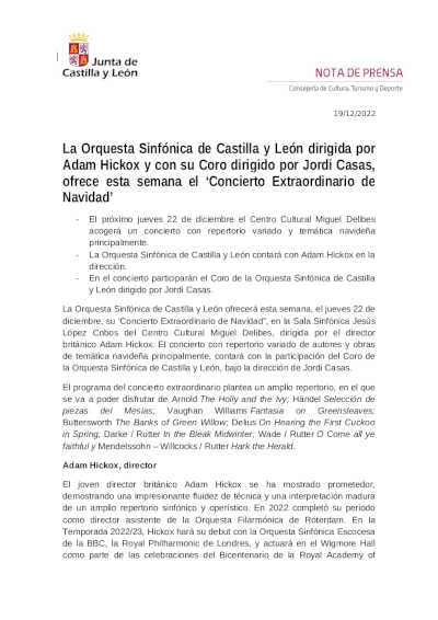 La Orquesta Sinfónica de Castilla y León dirigida, ofrece el «Concierto Extraordinario de Navidad» La Orquesta Sinfónica de Castilla y León dirigida, ofrece el «Concierto Extraordinario de Navidad»