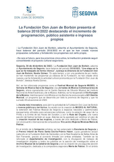 La Fundación Don Juan de Borbón presenta un balance positivo del período 2018/2022