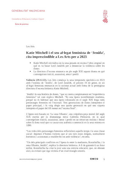 Katie Mitchell y su alegato feminista de «Jenůfa», cita imprescindible en Les Arts para 2023 Katie Mitchell y su alegato feminista de «Jenůfa», cita imprescindible en Les Arts para 2023