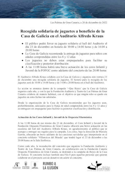 Recogida solidaria de juguetes a beneficio de la Casa de Galicia en el Auditorio Alfredo Kraus