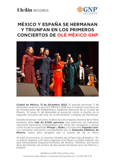México y España se hermanan y triunfan en los primeros conciertos de Olé México GNP