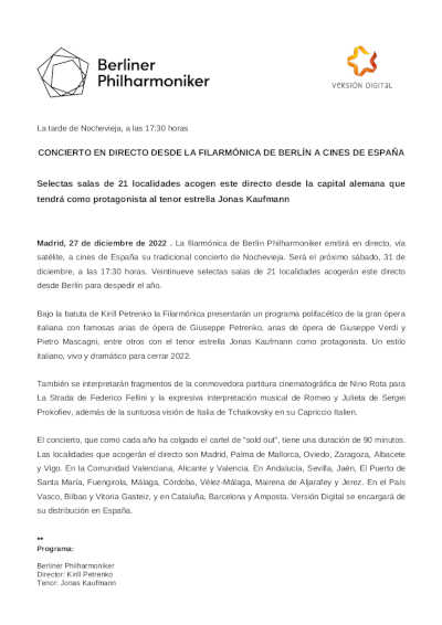 Concierto en directo desde la Filarmónica de Berlín con el tenor Jonas Kaufmann en cines de España
