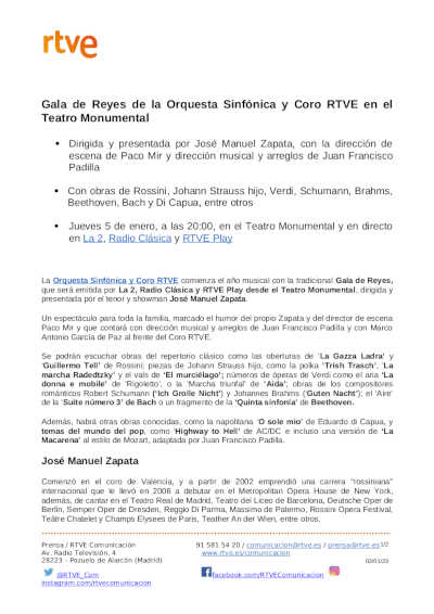 Gala de Reyes de la Orquesta Sinfónica y Coro RTVE, con José Manuel Zapata