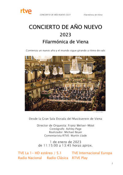 RTVE da la bienvenida a 2023 con el Concierto de Año Nuevo de la Filarmónica de Viena