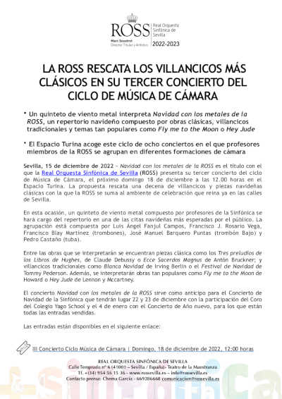 La ROSS rescata los villancicos más clásicos en su tercer concierto del Ciclo de Música de Cámara