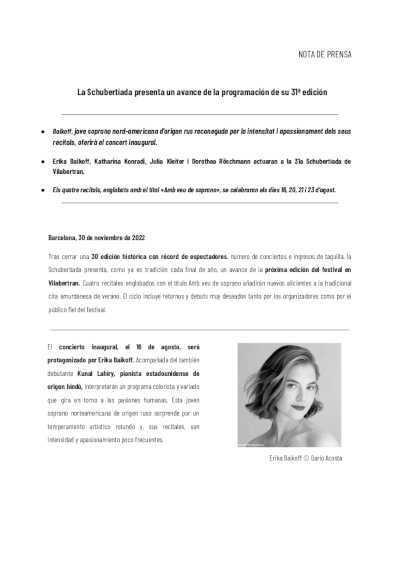 La Schubertíada presenta un avance de la programación de su 31ª edición