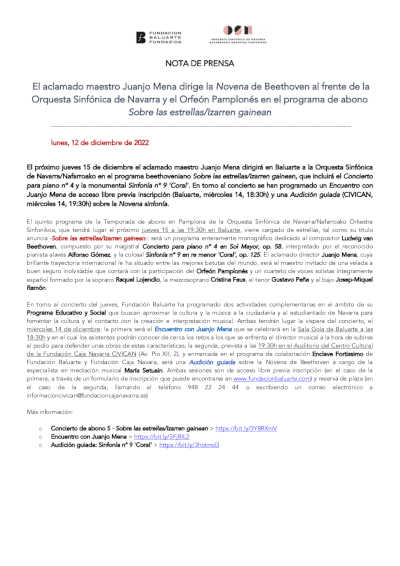 El maestro Juanjo Mena dirige la Novena de Beethoven al frente de la Orquesta Sinfónica de Navarra y el Orfeón Pamplonés
