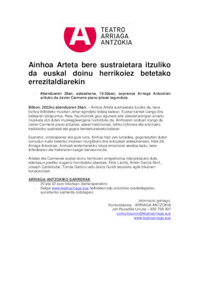 Ainhoa Arteta vuelve a sus raíces con un recital repleto de melodías populares vascas