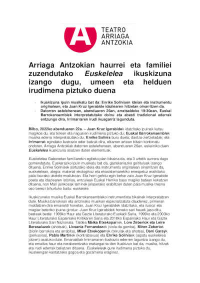 El Teatro Arriaga acoge Euskelelea, un precioso espectáculo infantil y familiar