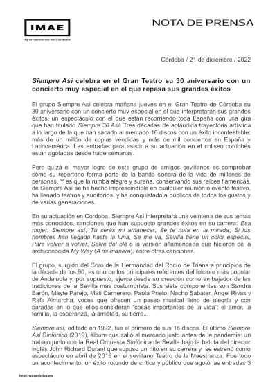 Siempre Así celebra en el Gran Teatro su 30 aniversario con un concierto muy especial Siempre Así celebra en el Gran Teatro su 30 aniversario con un concierto muy especial