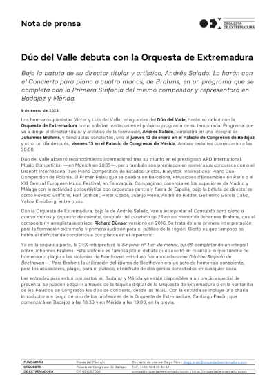 El Dúo del Valle debuta con la Orquesta de Extremadura