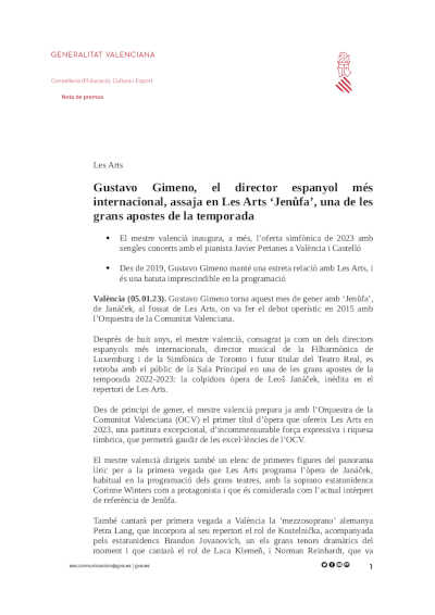 Gustavo Gimeno, el director español más internacional, ensaya en Les Arts «Jenůfa»