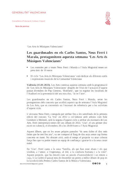 Las galardonadas en los Carles Santos, Neus Ferri y Marala, protagonizan esta semana «Les Arts és Músiques Valencianes»