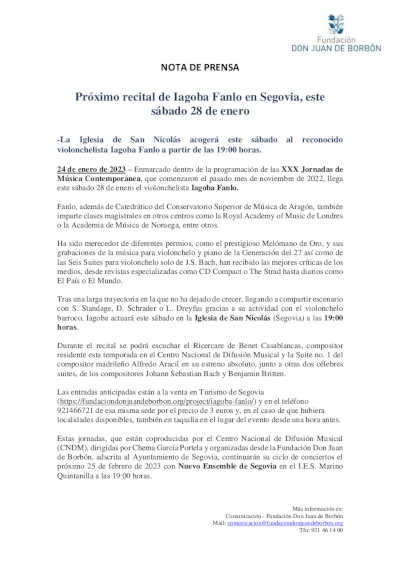 Próximo recital de Iagoba Fanlo en la Iglesia de San Nicolás de Segovia