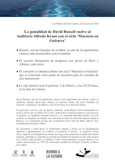 La genialidad de David Russell vuelve al Auditorio Alfredo Kraus con el ciclo «Maestros en Guitarra»