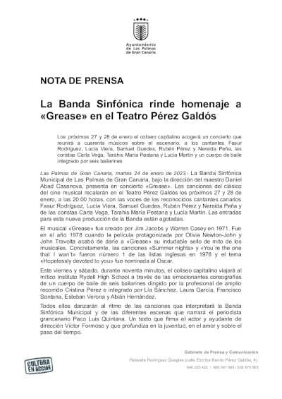 La Banda Sinfónica rinde homenaje a «Grease» en el Teatro Pérez Galdós
