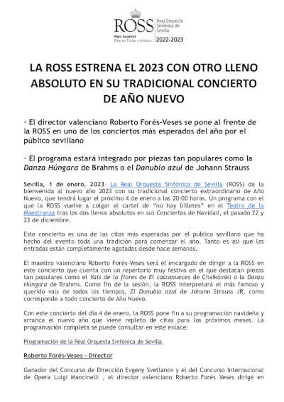 La ROSS estrena el 2023 con otro lleno absoluto en su tradicional Concierto de Año Nuevo