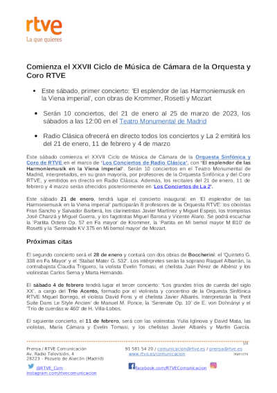 Comienza el XXVII Ciclo de Música de Cámara de la Orquesta y Coro RTVE