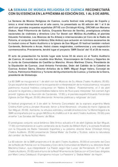 La Semana de la Música Religiosa de Cuenca reconectará con su esencia en su 60º edición
