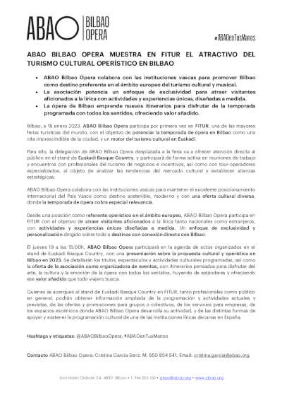 ABAO Bilbao Opera muestra en FITUR el atractivo del turismo cultural operístico en Bilbao