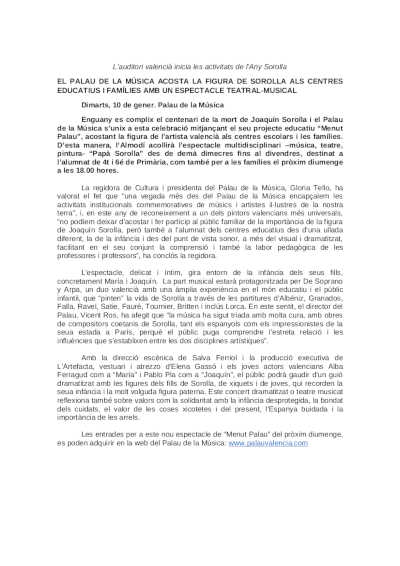 El Palau de la Música acerca la figura de Sorolla a los centros educativos y familias