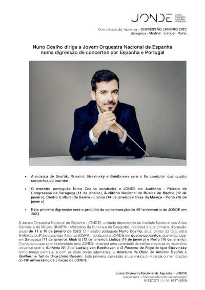 Nuno Coelho dirige a la Joven Orquesta Nacional de España en una gira de conciertos por España y Portugal