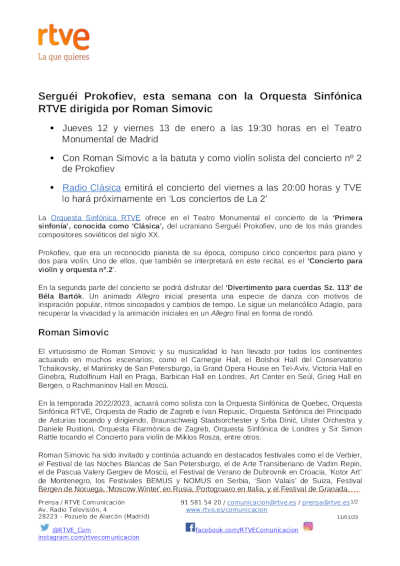 Serguéi Prokofiev, en el Teatro Monumental de Madrid con la Orquesta Sinfónica RTVE