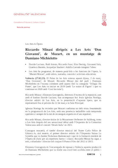 Riccardo Minasi dirige en Les Arts «Don Giovanni», de Mozart, en un montaje de Damiano Michieletto Riccardo Minasi dirige en Les Arts «Don Giovanni», de Mozart, en un montaje de Damiano Michieletto