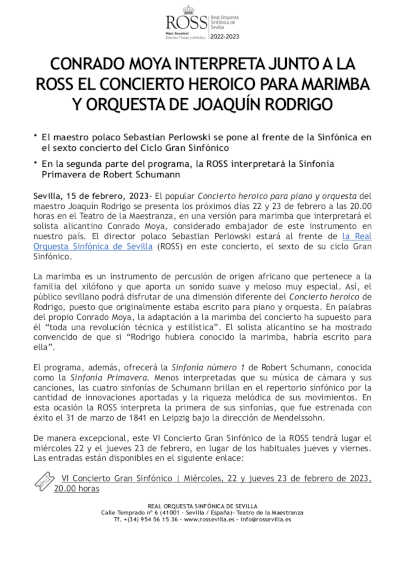 Conrado Moya interpreta junto a la ROSS, el «Concierto heroico para marimba y orquesta» de Joaquín Rodrigo