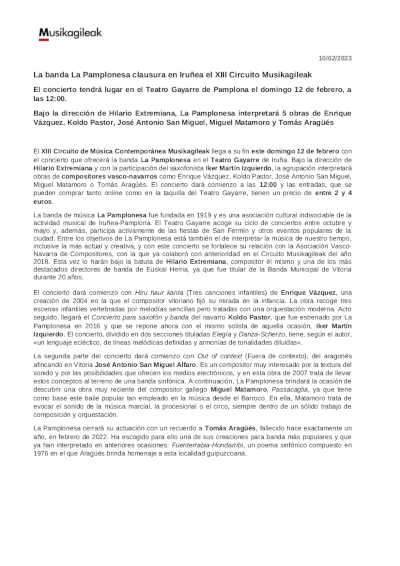 La banda La Pamplonesa clausura en Iruñea el XIII Circuito Musikagileak