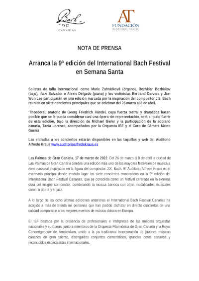 Arranca la 9ª edición del International Bach Festival en Semana Santa