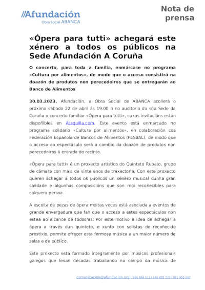 «Ópera para tutti» acercará este género a todos los públicos en la Sede Afundación A Coruña