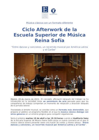 Ciclo Afterwork de la Escuela Superior de Música Reina Sofía