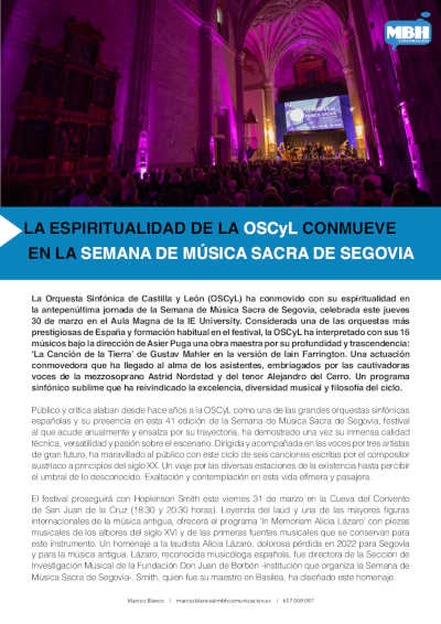 La espiritualidad de la OSCyL conmueve en la Semana de la Música Sacra de Segovia