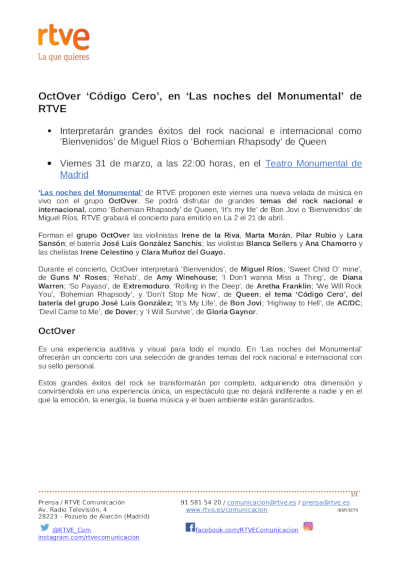 OctOver «Código Cero», en «Las noches del Monumental» de RTVE