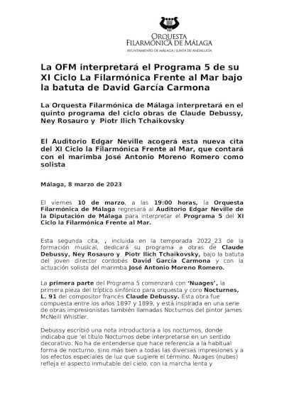La OFM interpretará el Programa 5 de su XI Ciclo La Filarmónica Frente al Mar