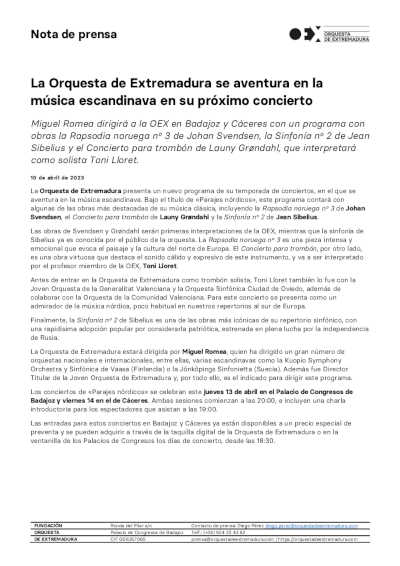 La Orquesta de Extremadura se aventura en la música escandinava en su próximo concierto La Orquesta de Extremadura se aventura en la música escandinava en su próximo concierto
