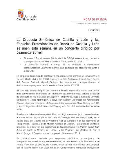 La OSCyL y las Escuelas Profesionales de Danza de Castilla y León se unen esta semana